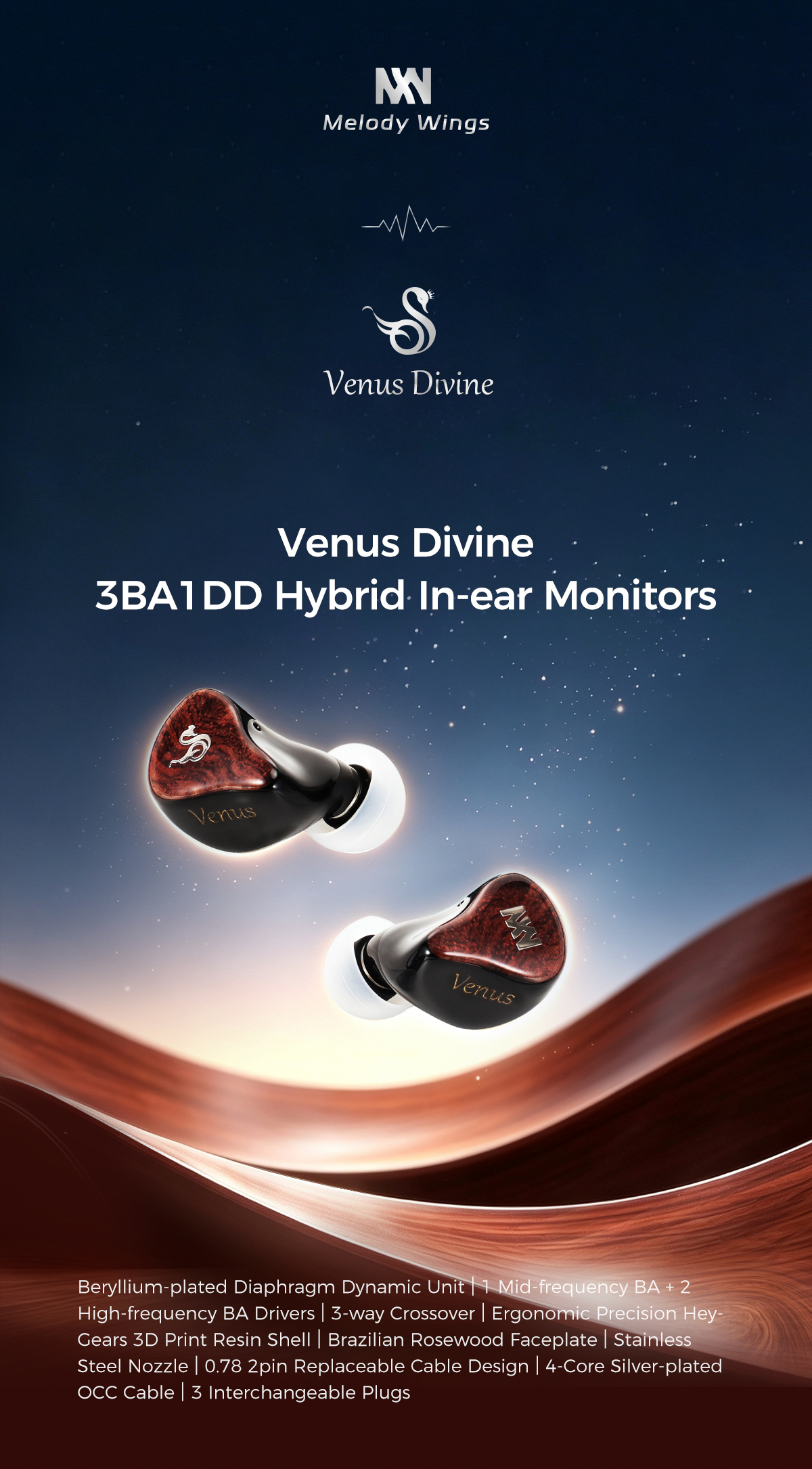Venus Divine 3BA1DD In-ear Monitor with 3 Plugs venus divine en 01